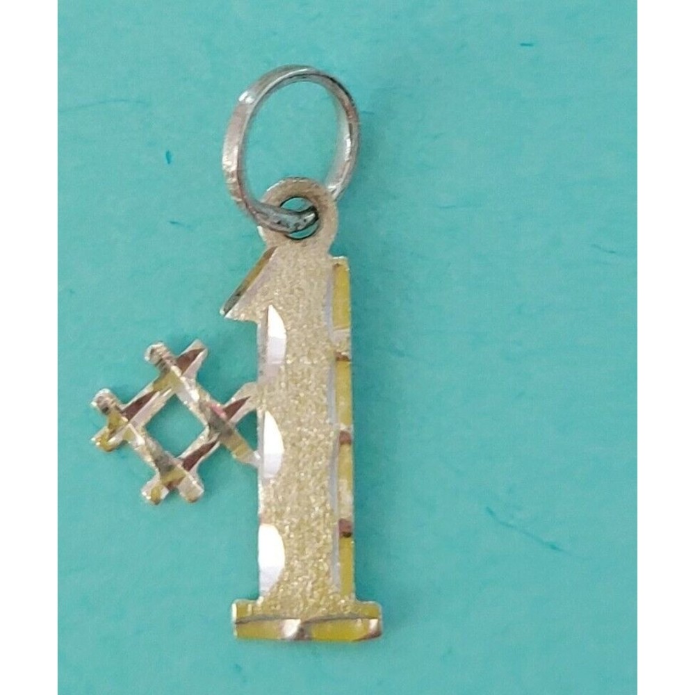 Sterling Silver #1 Pendant Diamond Cut Charm 925